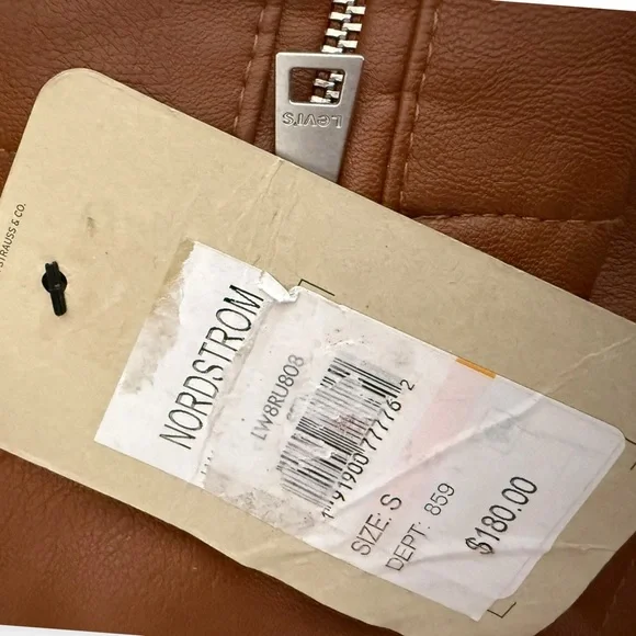 LEVI’S faux leather moto jacket cognac brown Women’s size Small 90’s style CBK - Picture 10 of 17